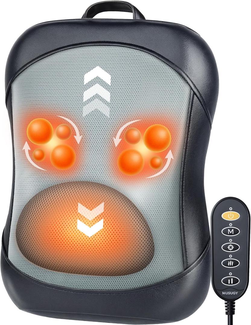 Back Massager for Pain Relief Deep Tissue : Rolling Up and Down, Not Just 4 Fixed Spots, Lower Back Massager with Heat, Shiatsu Kneading Massage for Office Home Car Use