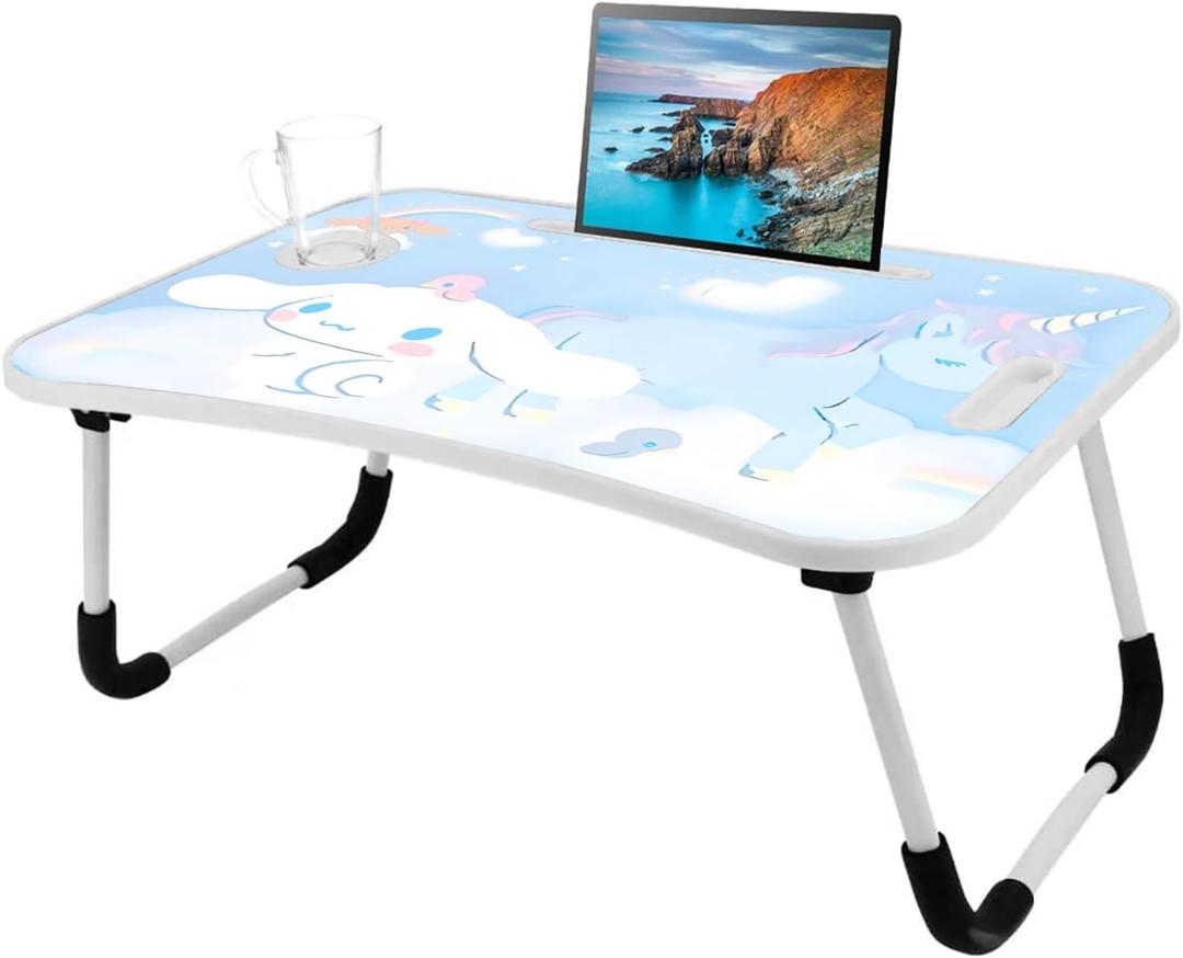 Kawaii Laptop Desk Foldable Kawaii Bed Desk Table Cute Folding Breakfast Tray Portable Lap Standing Desk Notebook Stand Reading Holder for Bed/Couch/Sofa/Floor (Blue)