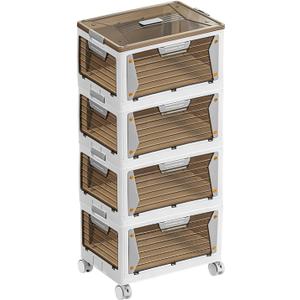 Plastic Storage Bins, Stackable Storage Organizer With Wheels， Storage Containers with Lids, Collapsible Storage Box With Handle for Bedroom, Living Room, Kitchen, Closet Organizers and Storage (4 Pack)