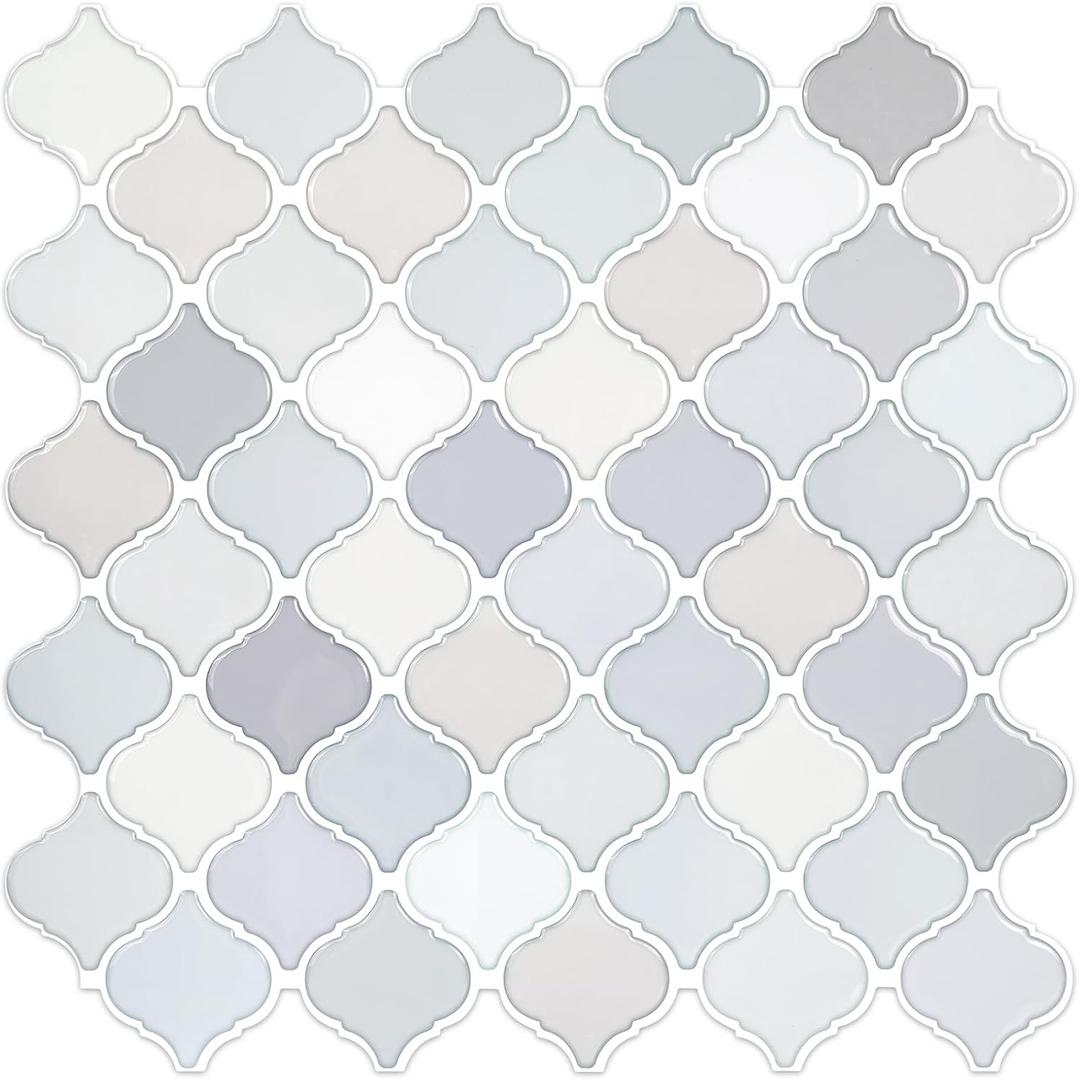 STICKGOO Arabesque Peel and Stick Backsplash, 12'X12' Self Adhesive Wall Tile (Thicker Design, Light Tones)