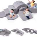 Rinnebbit 9-Piece Foam Climbing Blocks for Toddlers, Baby Climb and Crawl Soft Play Set with Ball Pit, Machine Washable Cover, Indoor Activity Play Structure, Climbing Toys for Toddlers 1-3 (Gray), 105.1"x18.9"x16.9"
