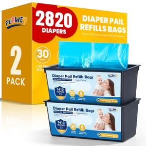 Diaper Pail Refill Bags 30 Bags Per RefillCompatible with Genie Easy Roll Signature Diaper Pails Holds Up to 2820 Newborn Diapers Talc Powder Scent 7 Layer Odor Barrier,Scented,2PACK (60 Bags)