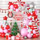 Christmas Balloon Garland Arch Kit, 107PCS Red Pink Green Balloons Arch with 4D Silver Balloon, Xmas Candy Cane Windmill Silver Explosion Star Foil Balloons for Christmas New Year Party Supply