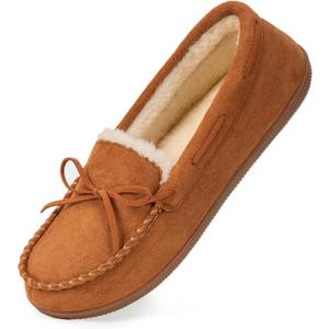 HomeTop Women's Moccasins House Slippers Memory Foam Indoor Outdoor Ladies Shoes (10, Cinnamon)