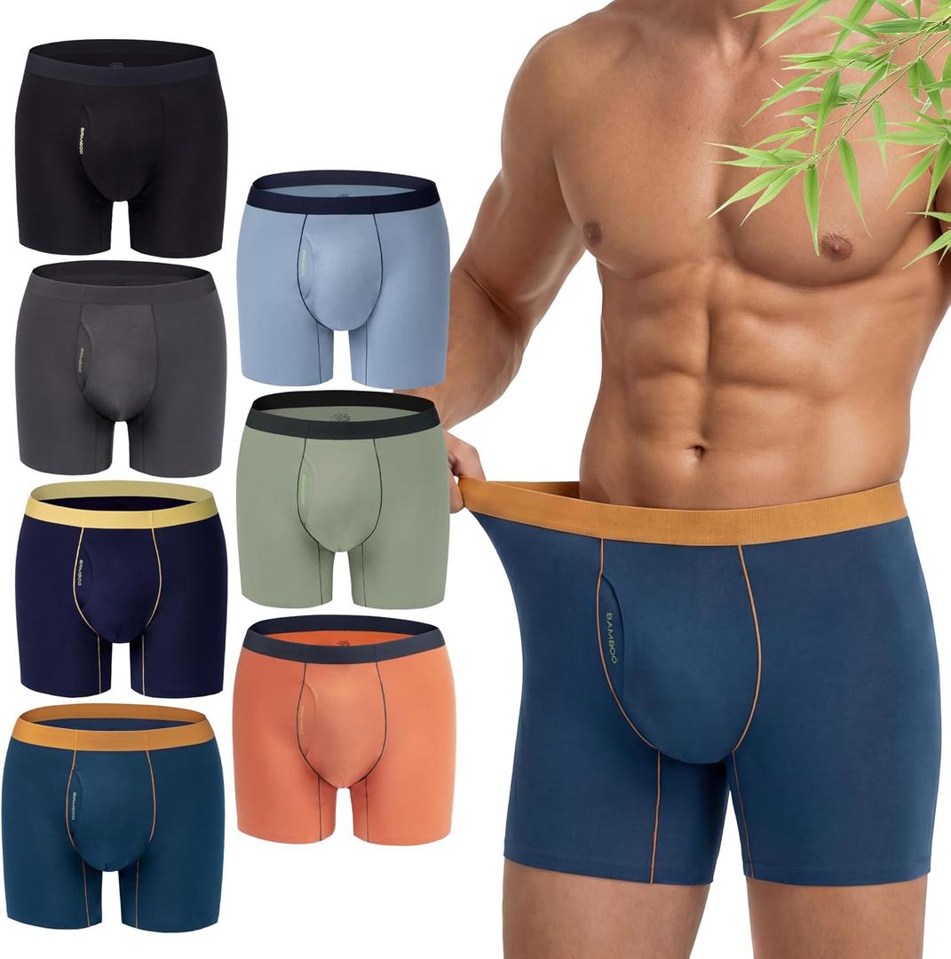 LUBOT Mens Underwear Pack Boxer Briefs Bamboo Viscose Soft Breathable Moisture Wicking Support Pouch Fly, No Riding Up (M)