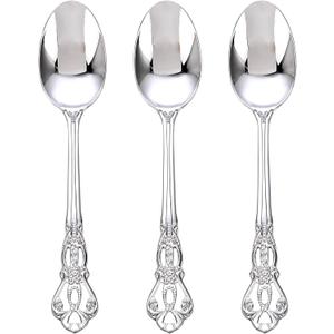 75PCS Silver Plastic Spoons - Silver Spoons Disposable - 8.1 Inch Heavy Duty Plastic Silverware - Heavyweight Elegant Disposable Utensils for Catering, Parties, Dinners, Weddings