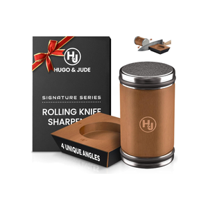 Hugo & Jude Premium Rolling Knife Sharpener - Sharpening Made Easy - Ergonomic Diamond Rolling Wheel Sharpener, 15/18/20/22° Magnetic Angles for Kitchen Knife Sharpener- Kitchen Gadgets & Gifts