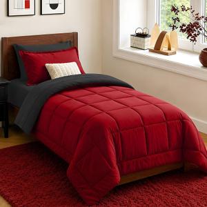 FUANNA Twin Comforter Set 5 Pieces, Reversible Twin Size Bed in a Bag with All Season Premium Comforter, Bed Sets Includes Comforter, Flat Sheet, Fitted Sheet, Pillowcase & Pillow Sham, Red & Black