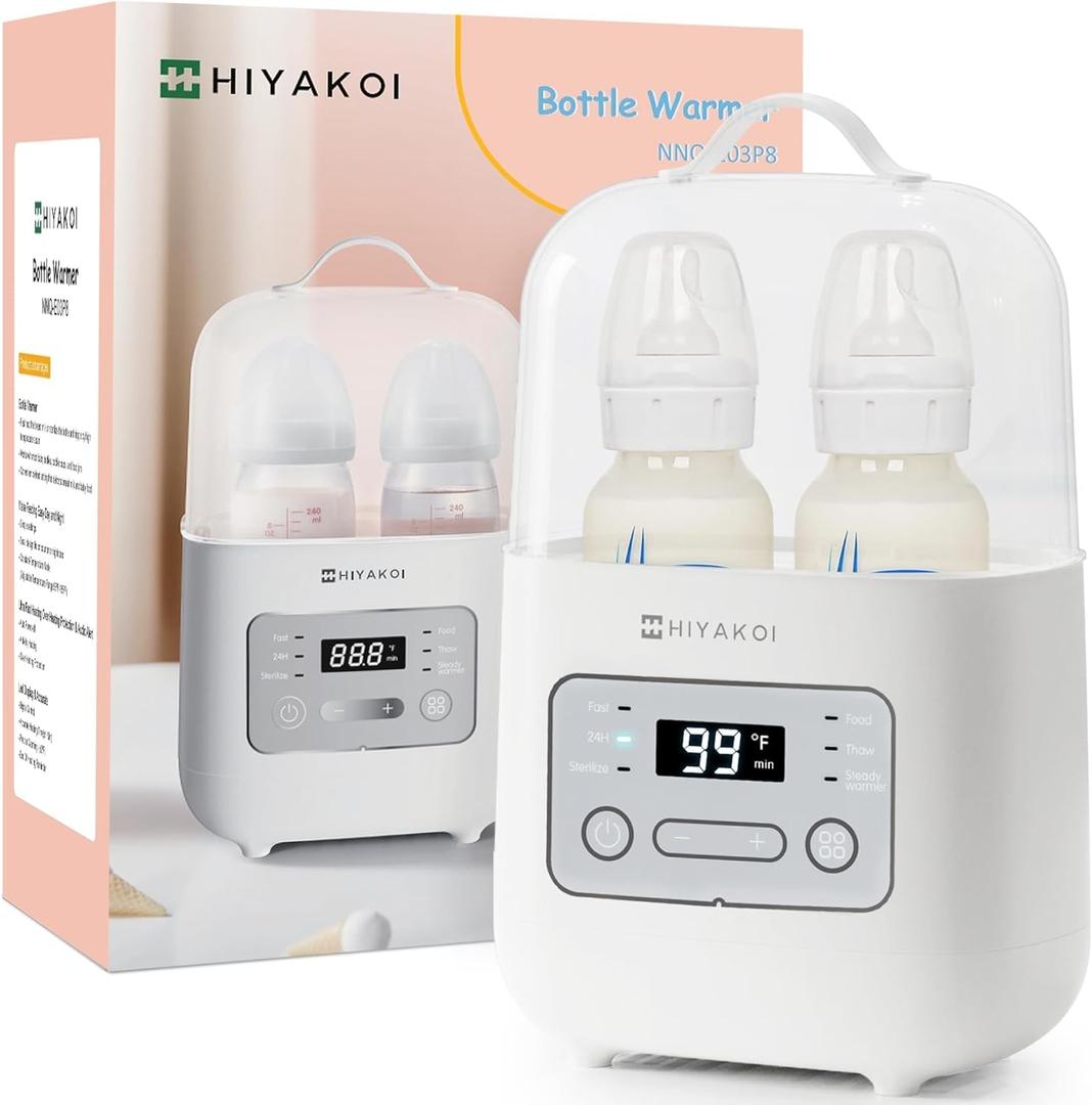 Bottle Warmer, HIYAKOI Fast Baby Bottle Warmer for Breastmilk with Smart Temperature Control, Keep 24H, Sterilizing, Heat Baby Food, Thaw, Double Bottle Warmer for All Bottles