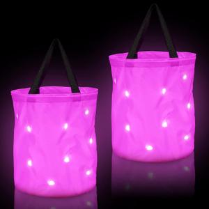 Shappy 2 Pcs LED Light Halloween Candy Bags Trick or Treat Light up Halloween Candy Bucket Multipurpose Reusable Goody Bucket for Holiday Party Supplies Favors(Pink)
