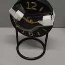 SOFFEE DESIGN Table Clock with Round Base, Iron Silent Desk Clock Battery Operated for Living Room Bedroom Home Decoration, Black