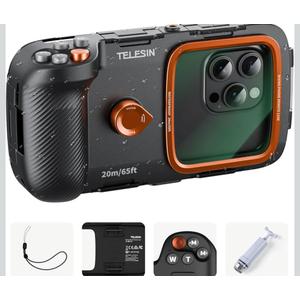 TELESIN Universal Underwater Phone Case for Snorkeling and Diving Waterproof Housing for Photo & Video Handle Grip for iPhone 7-17 Pro/Pro Max/Plus/Mini, Galaxy S10-S26 Ultra/Plus and Most Phones
