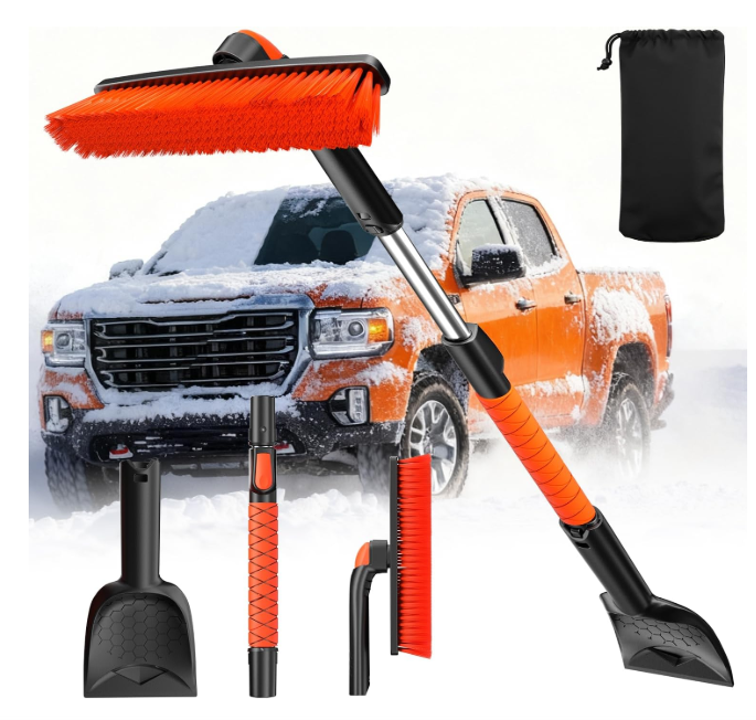 DMJN [2026 Upgrade Extendable Car Snow Brush and Ice Scraper [3in1] Clean Snow, Ice and Frost, 45''Adjustable Length with 360° Rotating Brush Head, Suitable for All CarsMedium