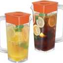 CURTA 2 Pack 2 Liters/68 oz Plastic Square Pitcher with Lid & Handle for Kitchen,ICED JUICE and Coffee Carafe Beverage Serveware, Acrylic Water Jug for Hot/Cold Drinks&lemonade (Orange & Orange)