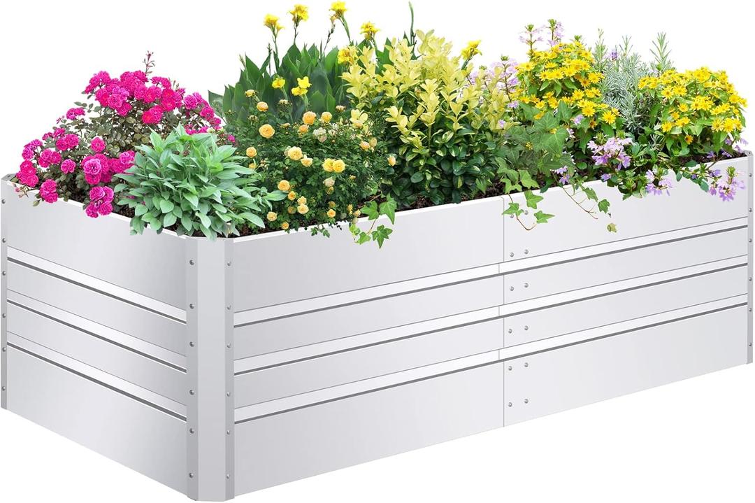 SnugNiture Galvanized Raised Garden Bed 6x3x2FT Outdoor Large Metal Planter Box Steel Kit for Planting Vegetables, Flowers (Silver)