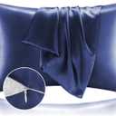 BEDELITE Satin Pillowcase with Zipper, Navy Pillow Cases Queen Size Set of 2, Super Soft and Cooling Similar to Silk Pillow Cases, Gift for Women Men(20x30 Inches)