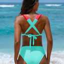 popvil High Waisted Bikini Sets for Women Color Block Two Piece Neon Swimsuits Crisscross Back Bathing Suit 2026, Large