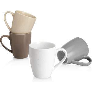 Sweese Porcelain Mugs - 16 Ounce (Top to the Rim) for Coffee, Tea, Cocoa, Set of 4, Neutral Colors