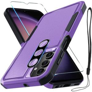 RMOCR Case for Samsung Galaxy A16 5G, Full Body Heavy Duty Rugged Shockproof Protective Phone Cover with Lanyard Strap, Tempered Glass Screen Protector and Camera Lens Cover, Lavender