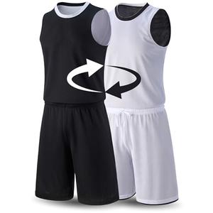 1 Set of Men's Reversible Basketball Jersey and Shorts, Double-Sided Custom Athletic Uniforms for Team Sports Practice (Black/White, Large)