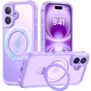 MOCCA Design for iPhone 16 Case with Magnetic Invisible Stand [Full Camera Protection] [Compatible with Magsafe] Military Drop Shockproof Translucent Matte Phone Case Cover 6.1",Light Purple