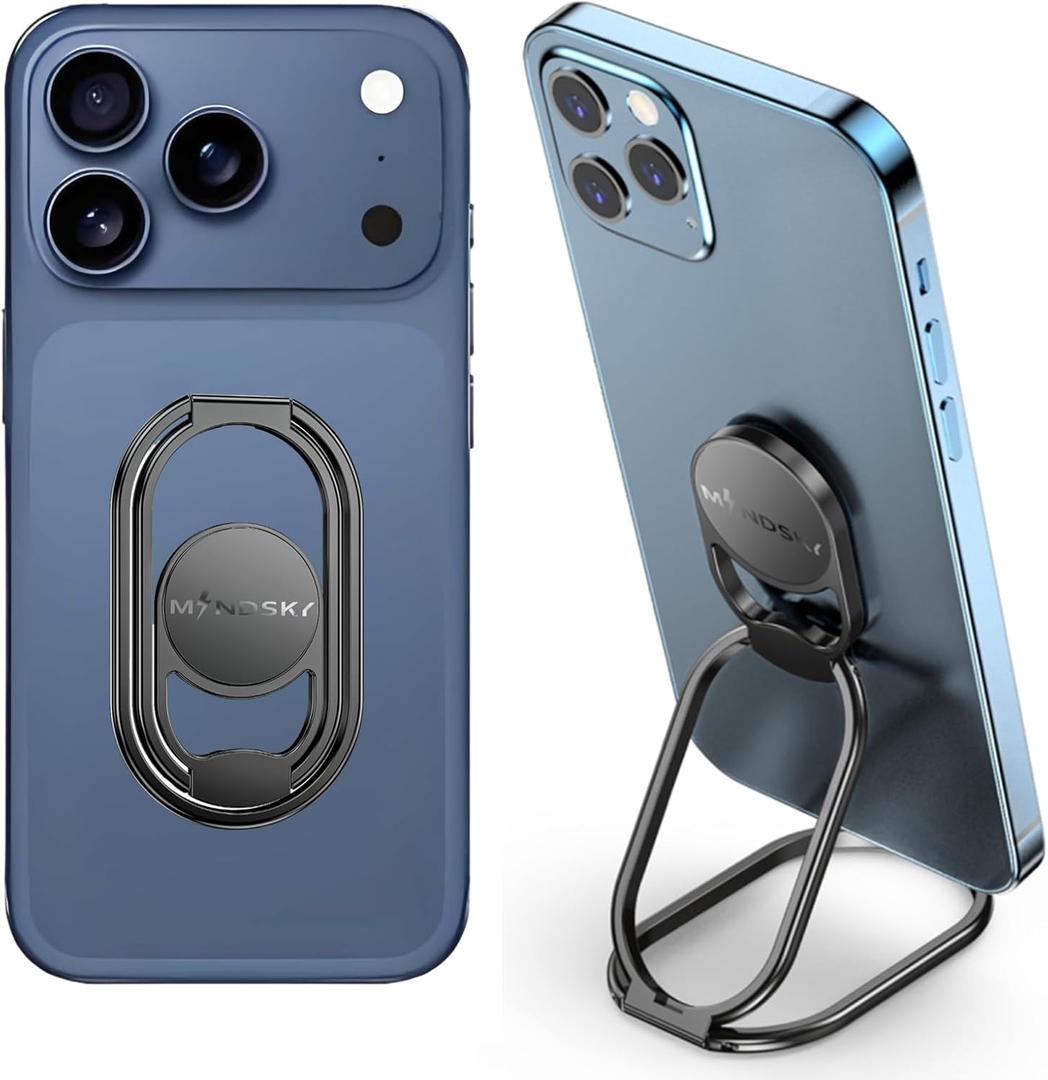 Phone Ring Holder Finger Kickstand 360Rotation Cellphone Back Grip Foldable Cell Phone Stand for Desk Compatible with iPhone iPad Smartphones Tablets (Black)