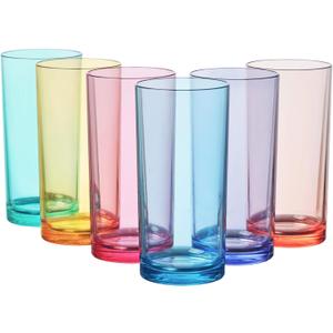 US Acrylic Classic Plastic Reusable Drinking Glasses (Set of 6) 16oz Water Cups Assorted Colors | BPA-Free Tumblers, Made in USA | Top-Rack Dishwasher Safe