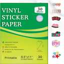 30 Sheets Printable Clear Sticker Paper for Inkjet Printer, Premium Vinyl Transparent Sticker Paper Waterproof, Dries Quickly, Vivid Colors, Tear Resistant, 8.5x11" Labels Great for Cutting Machines