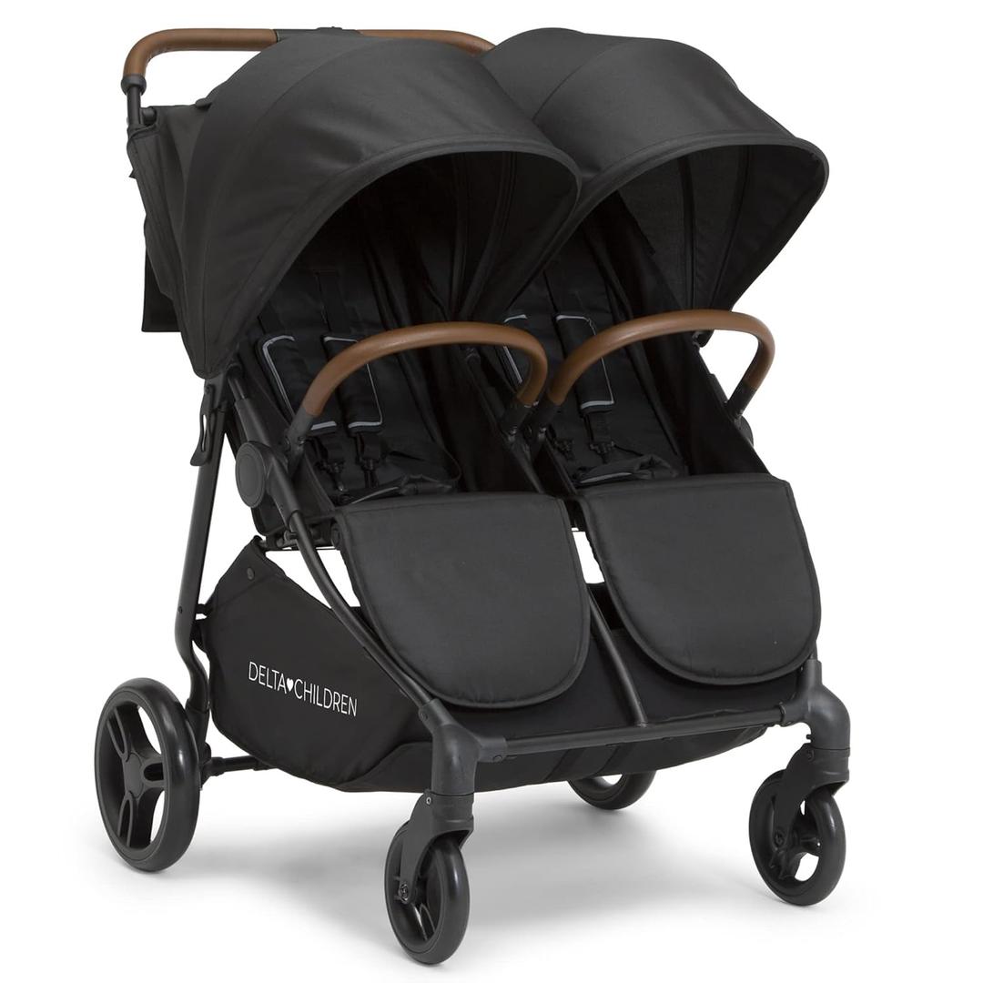Delta Children Cruzer Double Stroller  Lightweight Side by Side with Reclining Seats, Extendable Canopies and Flat Fold, Black