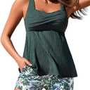 MiYang Tankini Swimsuits for Women 2026 Tummy Control Modest Flowy Two Piece Bathing Suits Top with Pockets Shorts (XXL)