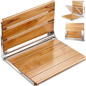 [Upgraded Version] 20" Folding Teak Shower Seat Wall Mounted- Shower Bench for Inside Shower, ADA Compliant Teak Shower Seat Wall Mounted Bench Bathroom Stool, Folding Bathtub Shower Seat for Elderly (20*17*10.9 Inch)