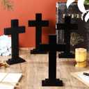 Bucherry 4 Pack 7.87 Inch Wood Crosses with Stand, Wooden Crosses Easter Cross Tabletop Decor Religious Christian Gift Baptism Centerpiece for Table Craft Wedding Church Sunday First Communion (Black)