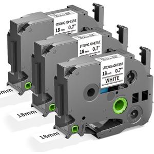 TZe-S241 18mm Extra Strength Adhesive Tape Replacement for Brother TZeS241 TZ Tape 18mm 0.7 Strong Adhesive Black on White 3/4" for Brother P Touch PTD400 PTD410 PTD400AD PTD600 PT1750, 3-Pack