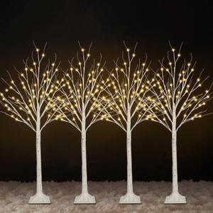 4Pack 4FT Lighted Birch Trees (Higher Size & Floor Standing), 192 LED Twinkling Birch Christmas Tree Lights for Indoor & Outdoor, 2 Modes Warm White Tree Lights for Christmas Thanksgiving Home Decor