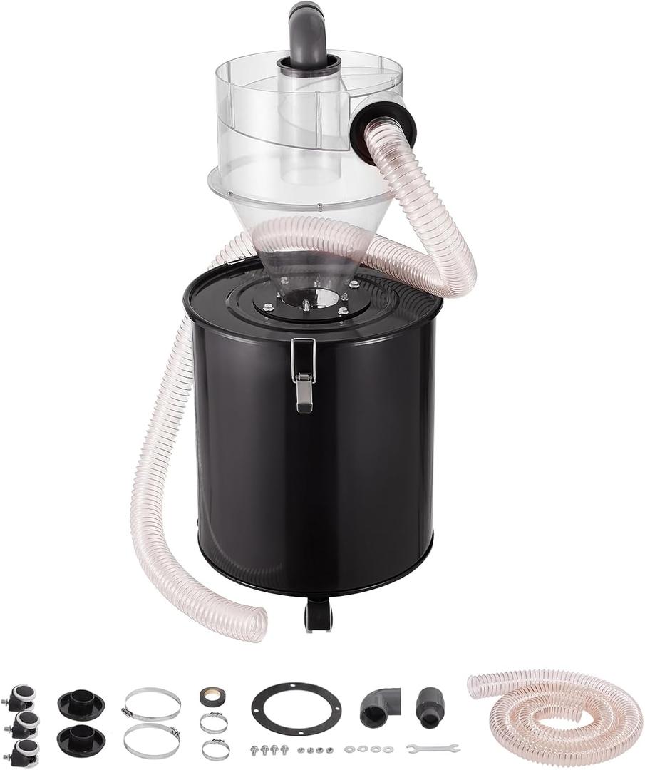 VEVOR Cyclone Dust Separator with Metal Tank, 4" Retrofit Cyclone Separator for Dust Collectors, ABS Material With 2" Hole O.D. Connector & Hose for Wet/Dry Shop Vacuums, Fits 13.21 Gallon Tank