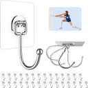 Large Adhesive Hooks for Hanging Heavy Duty 44 lb(Max) 30 Pack, 304 Stainless Steel Self Adhesive Sticky Hooks Waterproof Wall Hook for Home Bathroom Shower Kitchen Outdoor Utility Hook