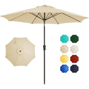 9FT Outdoor Patio Umbrella Outdoor pool Umbrella with Push Button Tilt and Crank, Market Umbrella 8 Sturdy Ribs UV Protection for Garden, Deck, Backyard (Beige)
