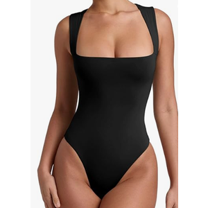 REORIA Butsmooth® Women’s Sexy Sleeveless Square Neck Double Lined Basic Bodysuit Tank Tops XL