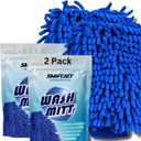 2 x Ultra Plush Microfiber Car Wash Mitt - Scratch-Free, Lint-Free, Extra Absorbent, Machine Washable - Detailing Chenille Cleaning Mitt Perfect for Cars, Trucks, Motorcycles, and Household Surfaces (2 Pack, Blue)