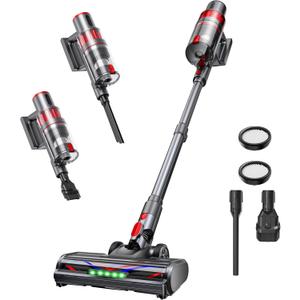 Cordless Vacuum Cleaner, 600W/50KPA, Stick Vacuum with Rechargeable Design, Up to 60 Minutes, Powerful Suction, Lightweight, Vacuum Cleaner for Home/Pet Hair/Carpet/Hard Floor, Grey