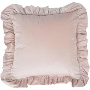 Velvet Throw Pillow 1818 Inches, Light Pink Ruffled Throw Pillow Home Decorative Pillow Solid Soft Velvet Cushion for Bed Sofa Bench Living Room