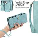 TwoHead Designed for iPhone 13 Wallet Case with Card Holder,Detachable Magnetic Phone Case with Wallet PU Leather Wallet Phone Case for iPhone 13 Case Wallet for Women/Men with Wrist Strap(Blue)
