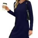 Simlakey Womens Long Sleeve Dress Casual V Neck T-Shirt Dress Side Slit Loose Fit Fall Fashion Travel Airport Outfits, M