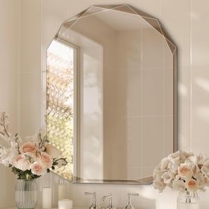 Wall Mounted Bathroom Vanity Mirror, 30"x40" Single Beveled Edge Frameless Arched Mirror, Large Bathroom Mirror, Arched Top Mirror for Over Sink Wall, Living Room, Entryway, Vanity (Nature)