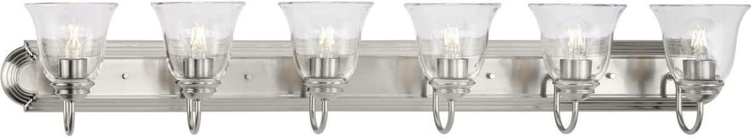 Progress Lighting Clear Glass 48 in. 6-Light Brushed Nickel Transitional Vanity Light with Clear Glass for Bathroom