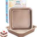 2-Pack 8 inch Square Baking Pan, Nonstick Square Brownie Pans, 8x8 Baking Pan, Square Cake Pan for Birthday Parties, Stackable 88 Cake Pan, Easy to Clean (Gold)