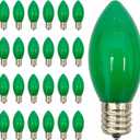 25 Pack Green C9 LED Replacement Bulbs, Shatterproof C9 Christmas Light Bulbs for Outdoor String Lights, E17 Intermediate Base, 0.6W Energy-Saving LED Night Lights Bulb - Dimmable