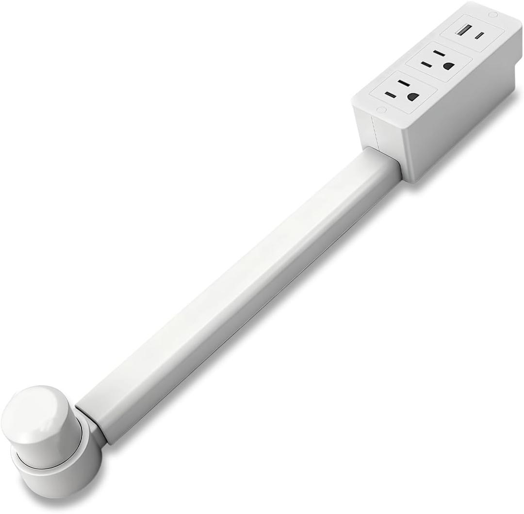 Electrical Outlet Extender - Features USB-A, USB-C and 2 AC Outlets, Free Assembly Extends 18"-28", Rotates 180, Plug Extension Outlet Use Behind Sofas, Nightstands, Desks, Office (White)