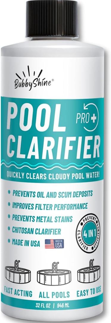 BubbyShine, Pool Clarifier - Natural Chitosan Clarifier, Swimming Pool Cleaner Liquid, Cloudy Pool Water Treatment, Pool Chemicals for Inground Pools & Above Ground Pools, 32oz