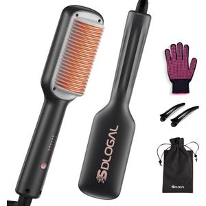 SDLOGAL Hair Straightener Brush, Straightening Comb with 5 Temps & Fast Heating, Easy & Fast Salon-Style, Plus Dual Voltage Travel Friendly (Black)
